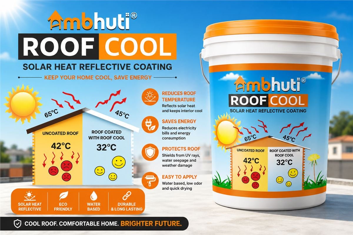 Ambhuti Roof Cool solar heat reflective coating — reduces roof temperature by up to 20°C